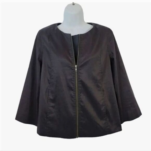 Eileen Fisher Polished Silk Blend Lined Zip Jacket in Black Size Small - Picture 4 of 11